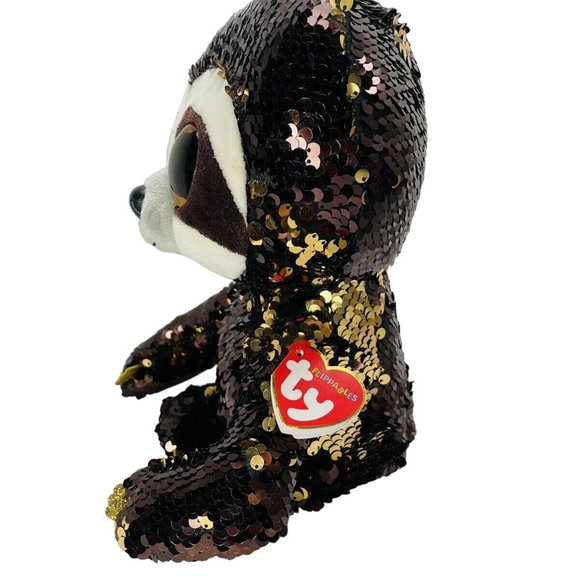 TY FLIPPABLES Dangler Sloth 10" sequins change color Brown Gold February Birth - Picture 4 of 12